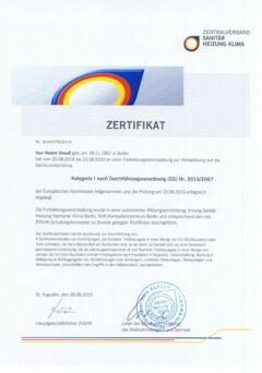 2019-08 Zertifikat ZV Sanitär Heizung Klima